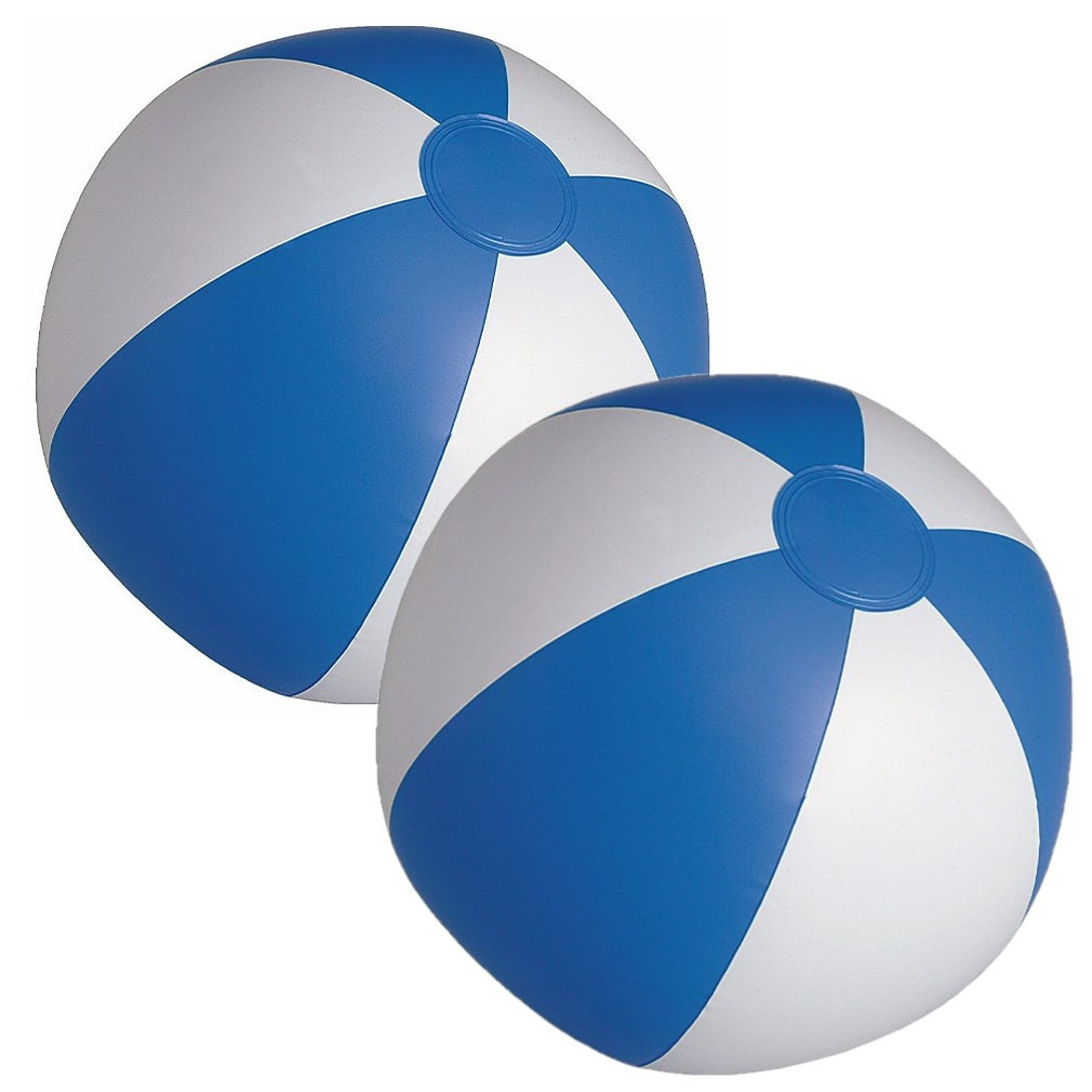 2x stuks opblaasbare zwembad strandballen plastic blauw/wit 28 cm -