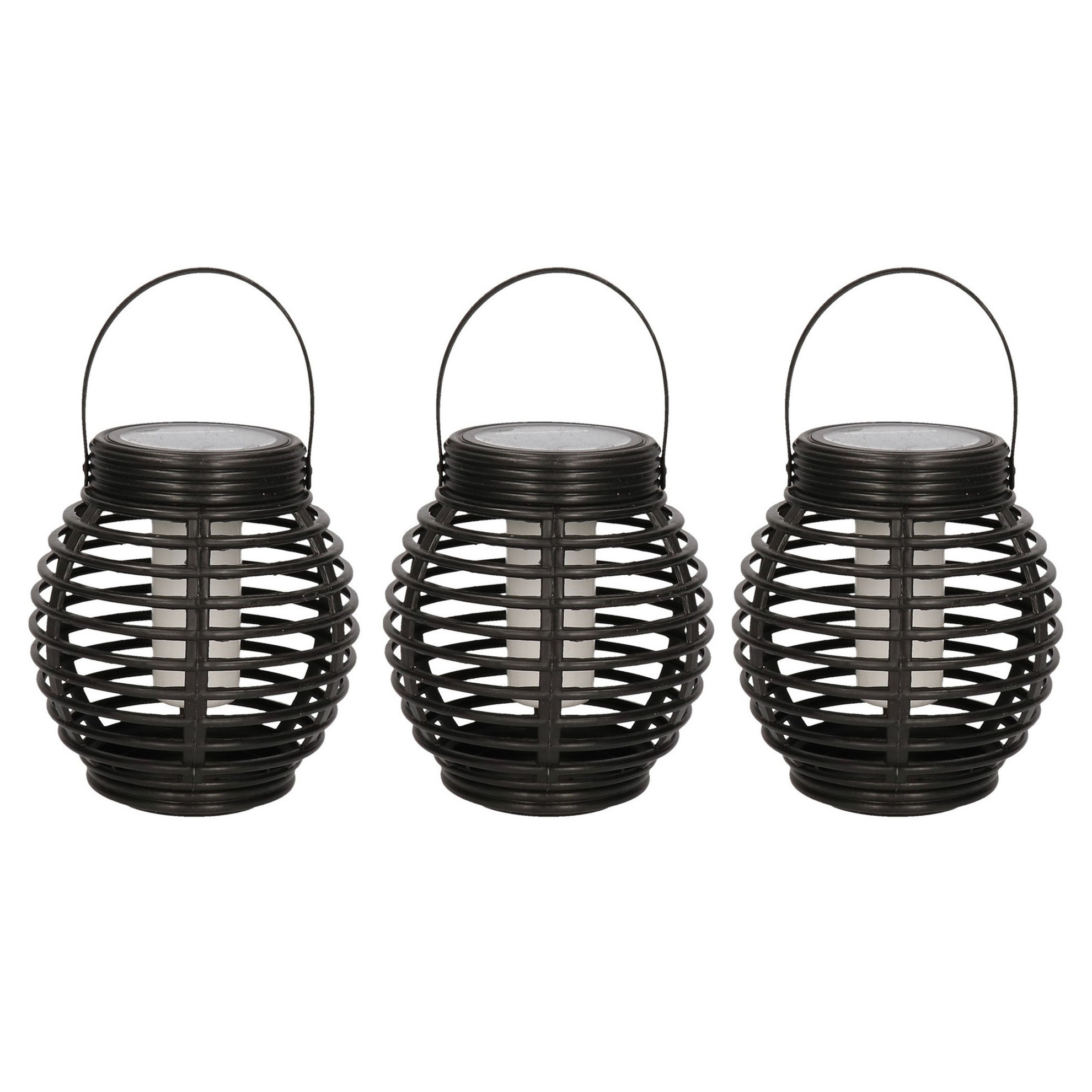 Set van 5x stuks zwarte solar lantaarn met vlam effect 15 cm -