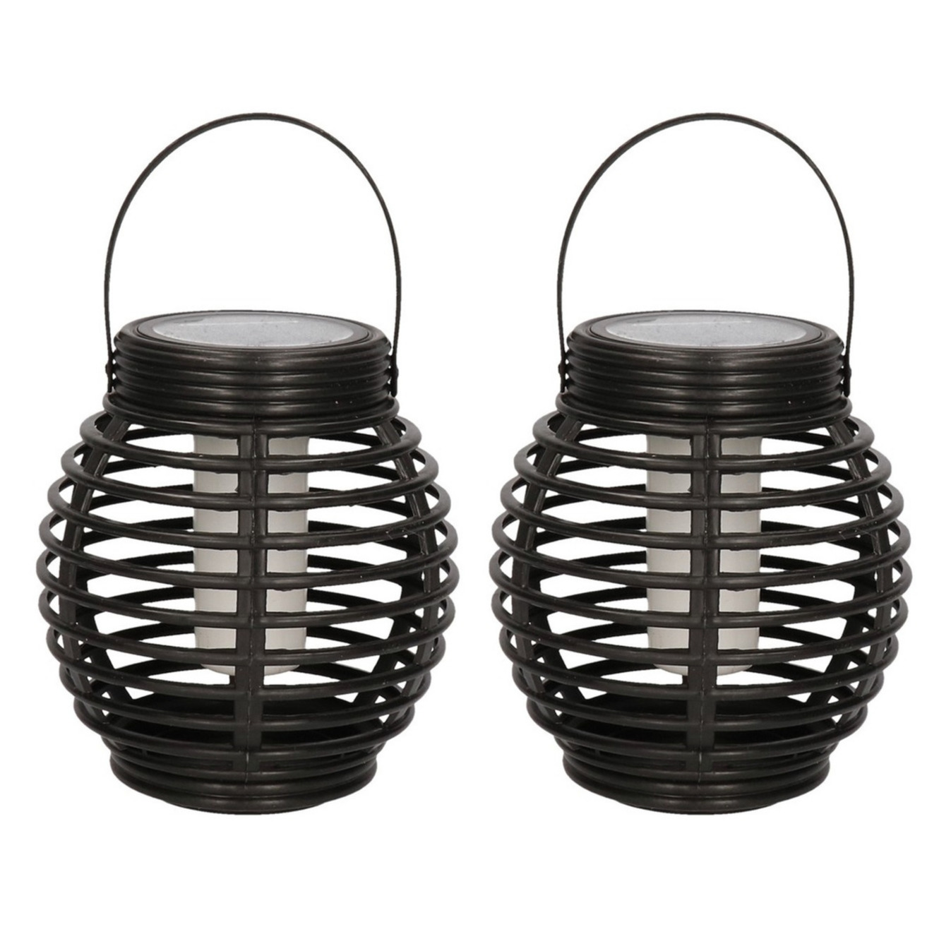 Set van 8x stuks zwarte solar lantaarn met vlam effect 15 cm -