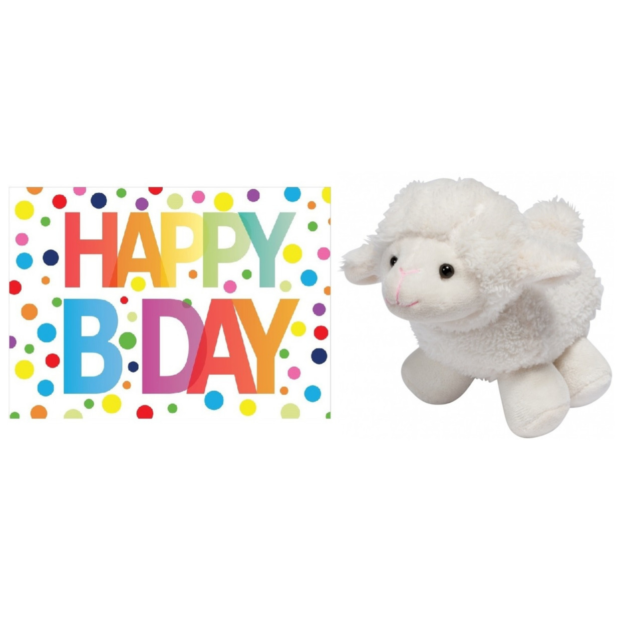 Pluche knuffel lammetje/schaap 16 cm met A5-size Happy Birthday wenskaart -