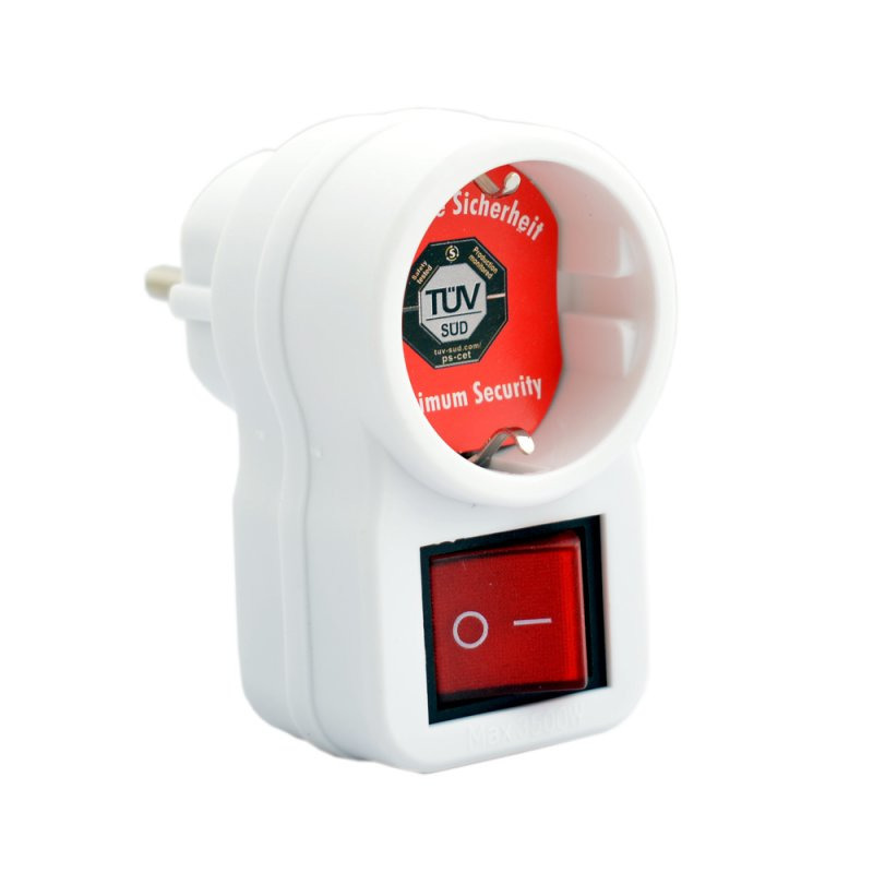 Stopcontact adapter enkel met randaarde en schakelaar wit -