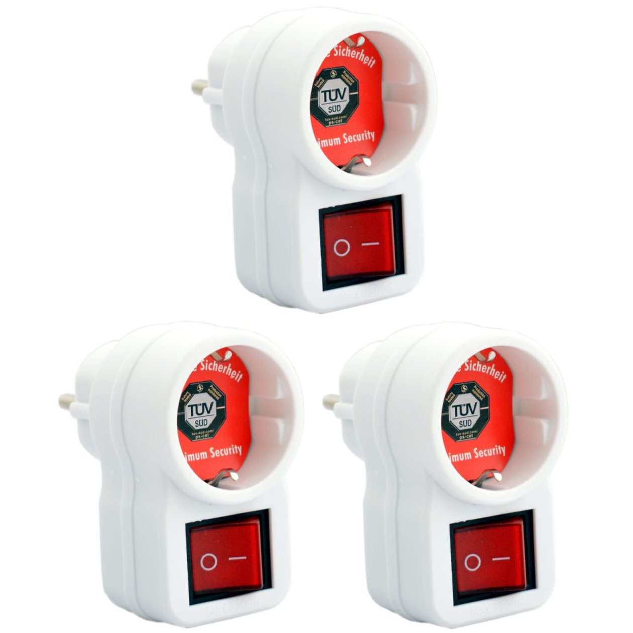 3x stuks stopcontact adapters enkel met randaarde en schakelaar wit -