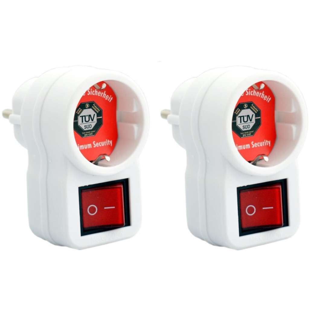 2x stuks stopcontact adapters enkel met randaarde en schakelaar wit -