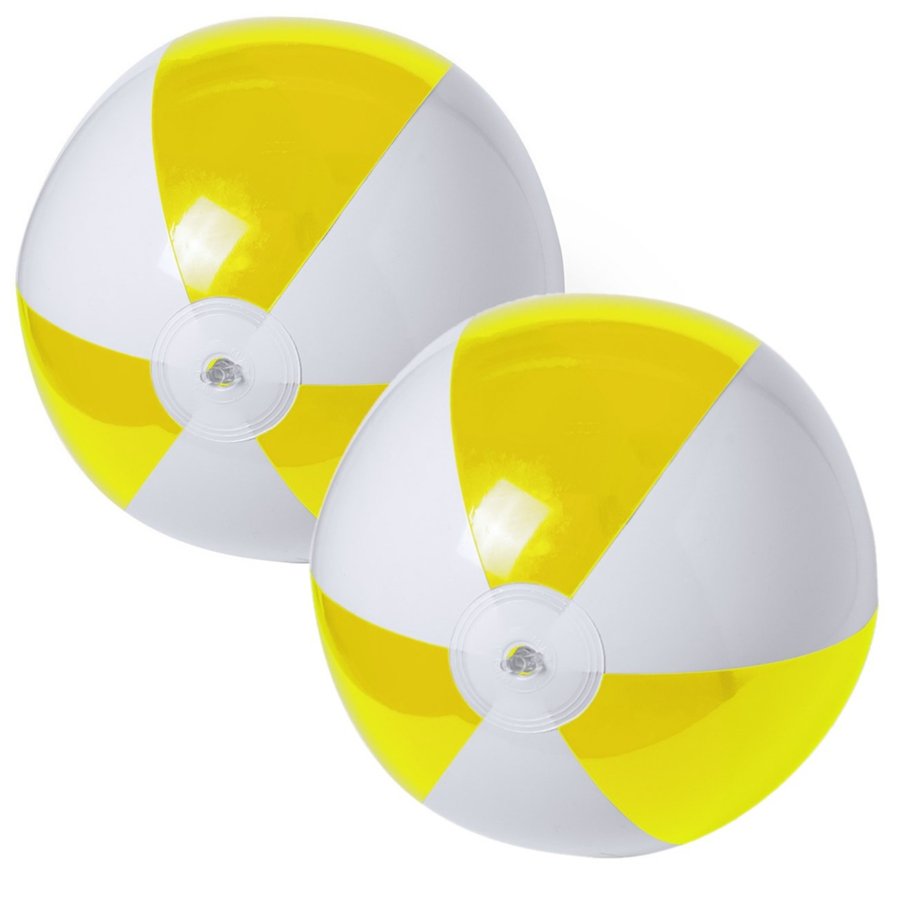2x stuks opblaasbare strandballen plastic geel/wit 28 cm -