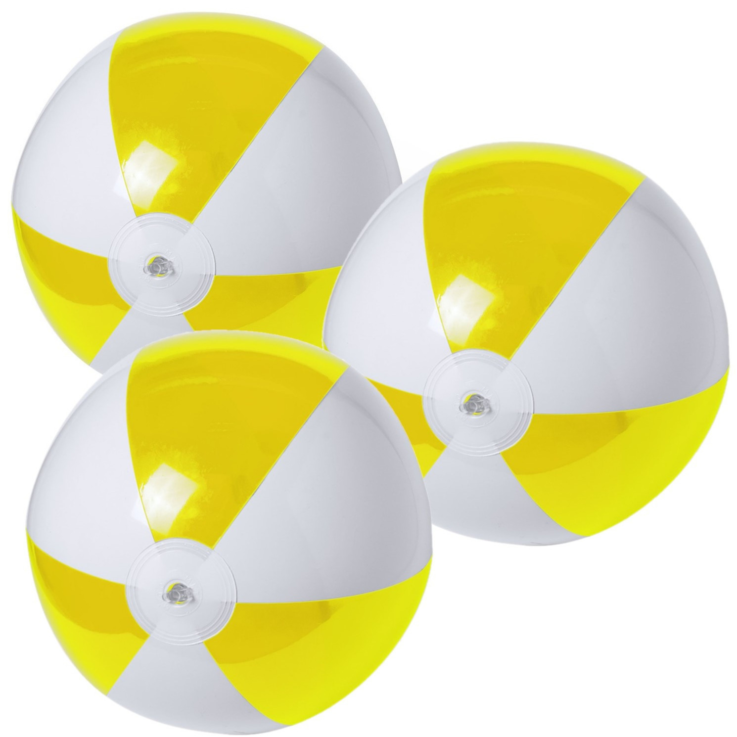 6x stuks opblaasbare strandballen plastic geel/wit 28 cm -