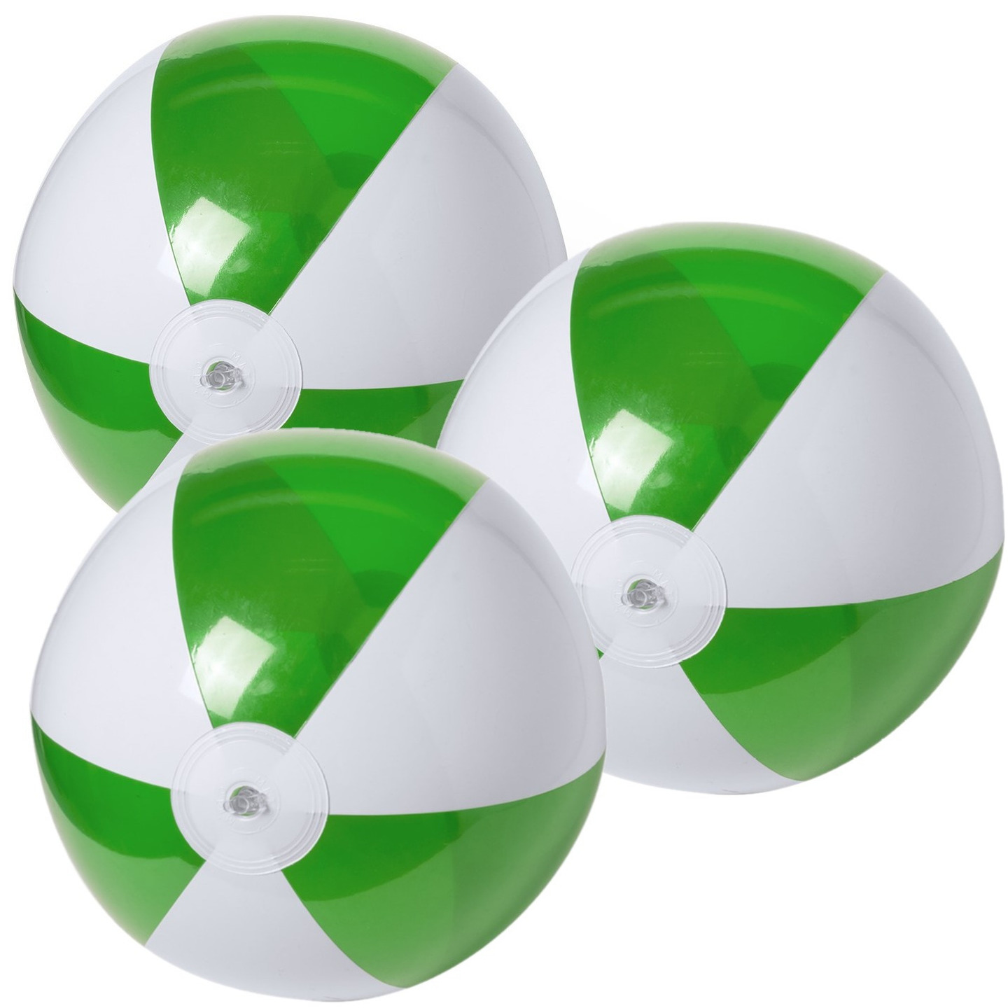6x stuks opblaasbare strandballen plastic groen/wit 28 cm -
