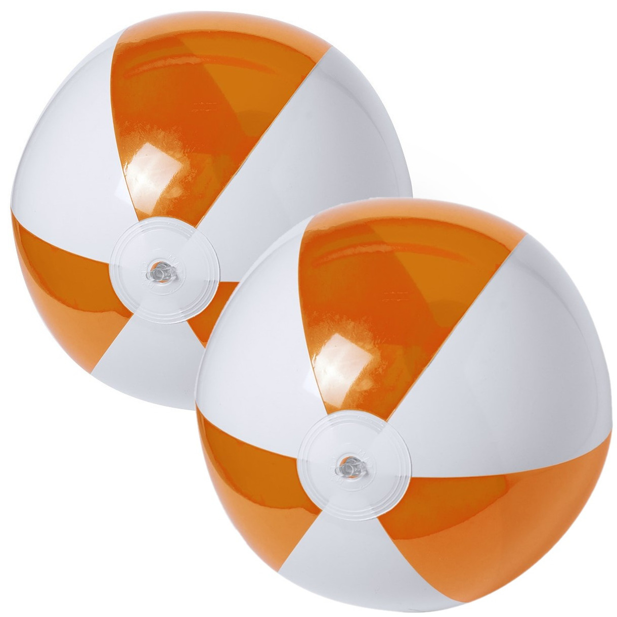2x stuks opblaasbare strandballen plastic oranje/wit 28 cm -