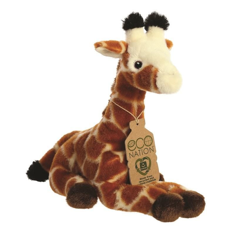 Aurora Pluche dieren knuffel giraffe - bruin - 21 cm - Knuffeldieren giraffes - cadeau - liggend -