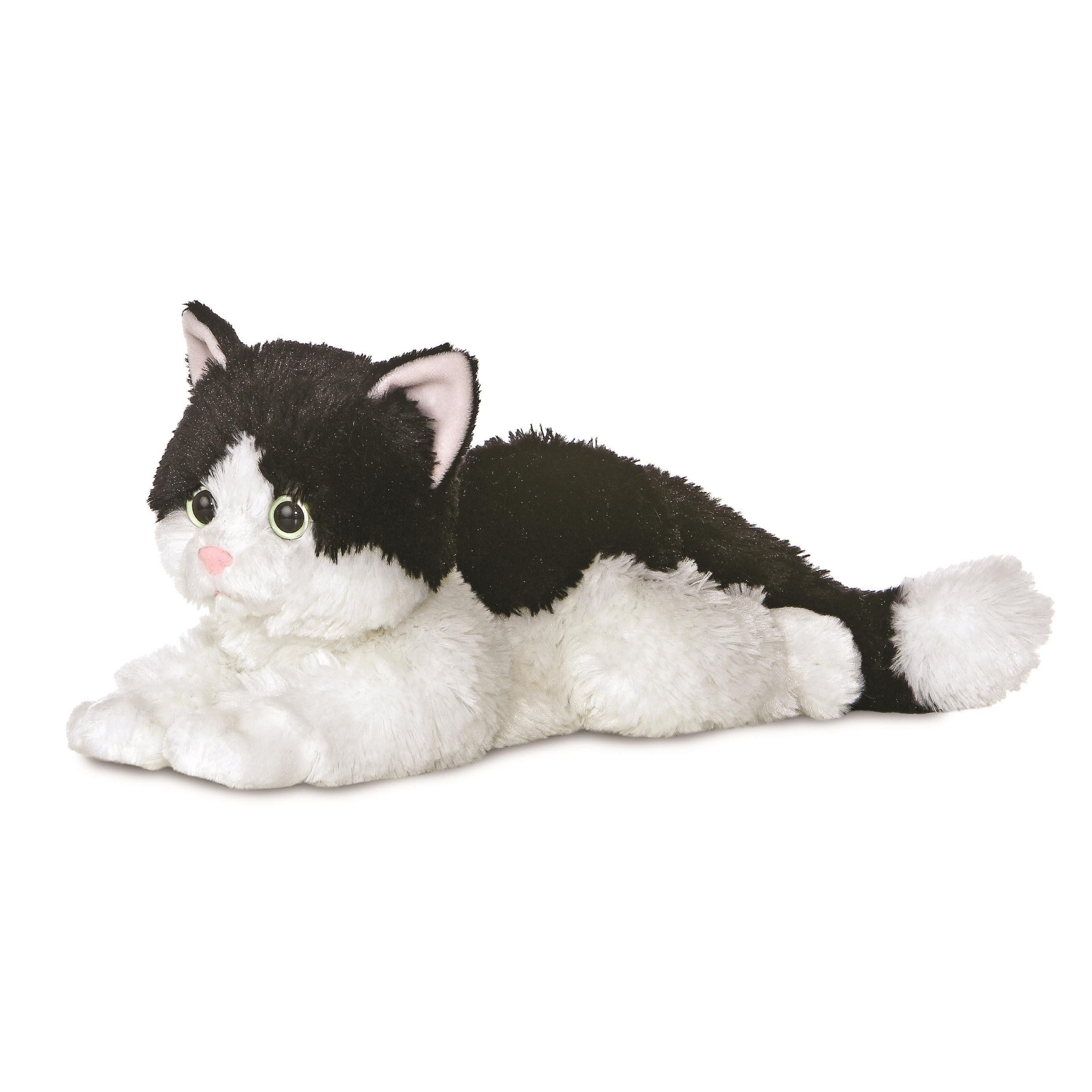 Aurora Pluche dieren knuffel kat/poes - zwart/wit - 30 cm - Knuffeldieren katten speelgoed -