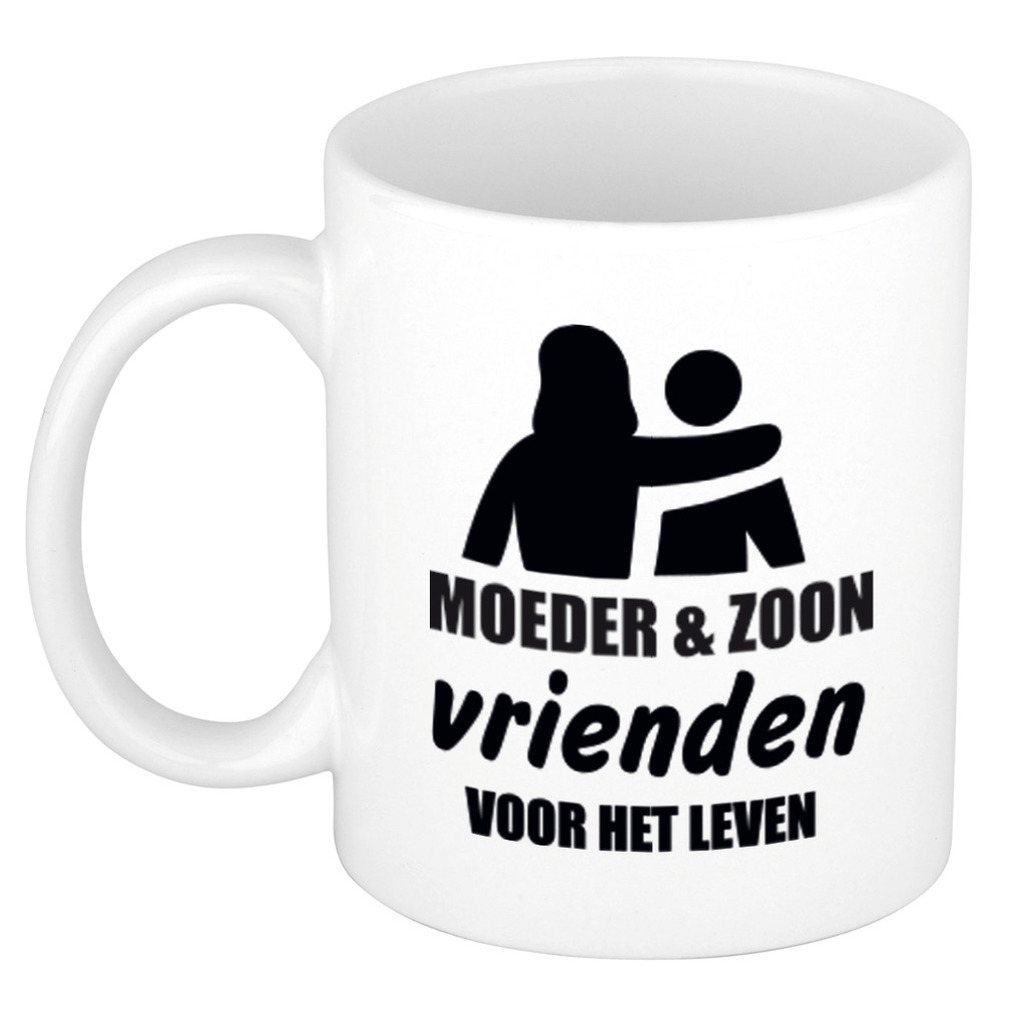 Moeder en zoon cadeau koffiemok / theebeker wit 330 ml - Cadeau mokken / Moederdag -