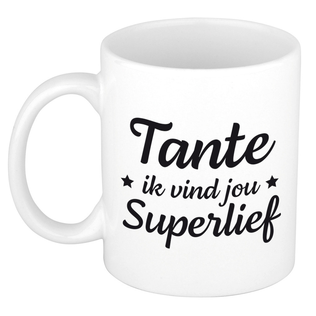 Tante ik vind jou super lief cadeau mok / beker wit 300 ml - Cadeau mokken -