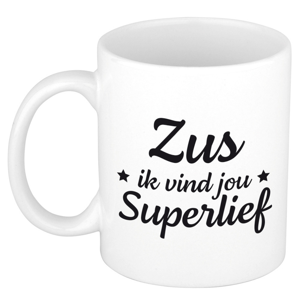 Zus ik vind jou super lief cadeau mok / beker wit 300 ml - Cadeau mokken -
