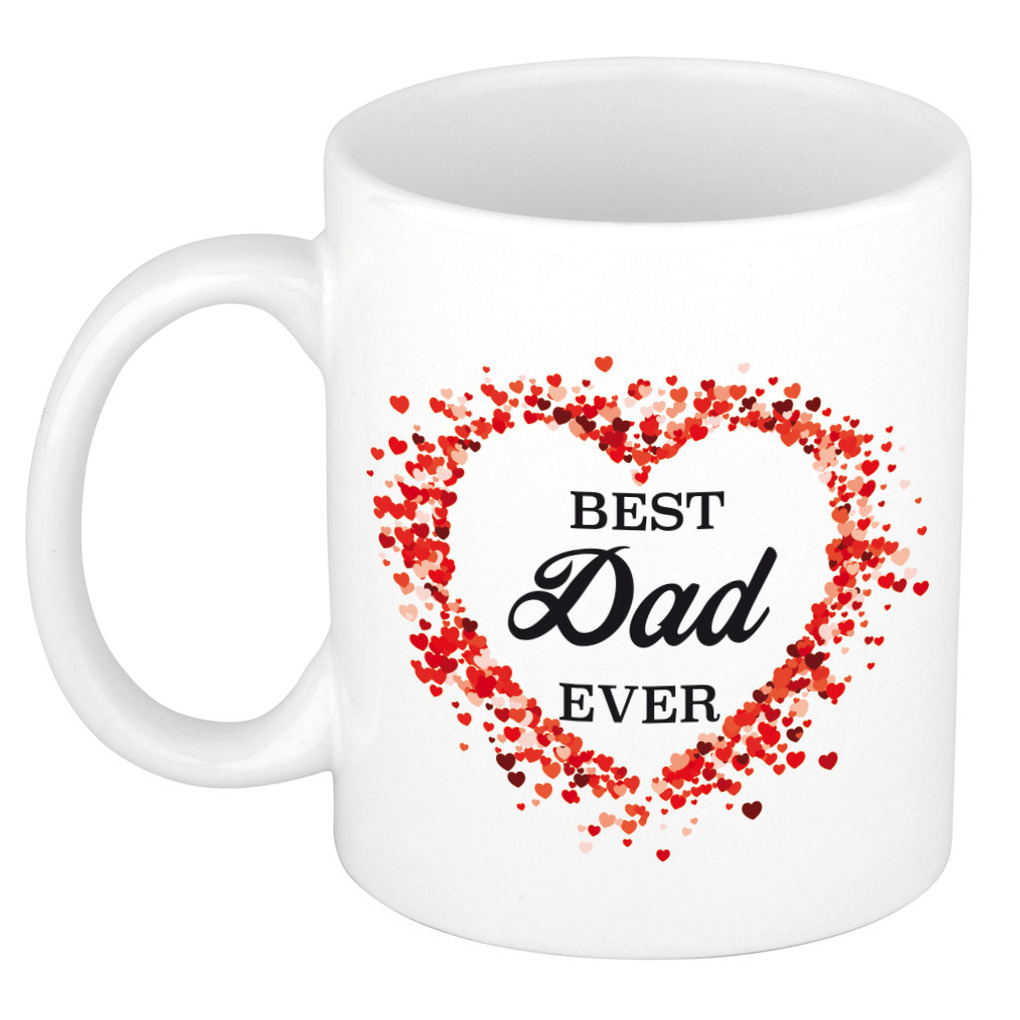 Best dad ever kado mok / beker met hartjes voor Vaderdag / verjaardag -