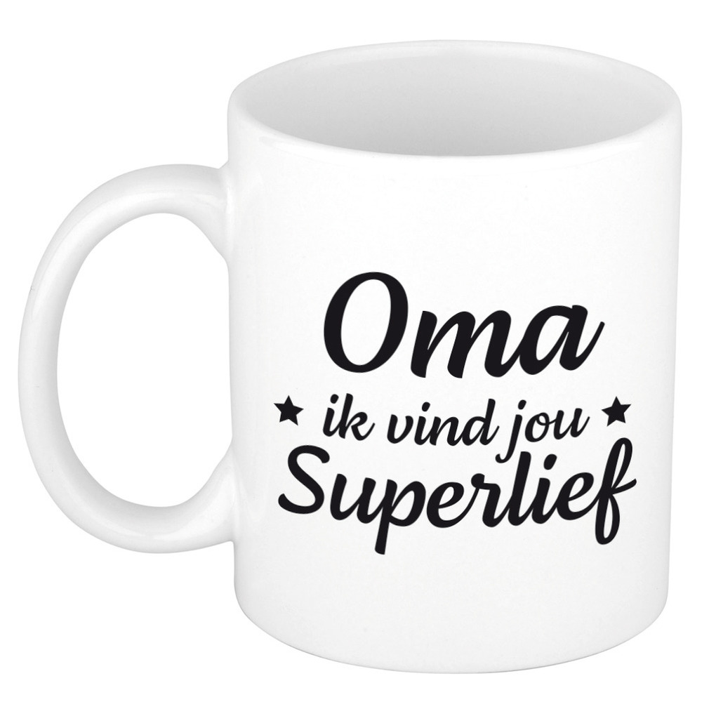 Oma ik vind jou super lief cadeau mok / beker wit 300 ml - Cadeau mokken -