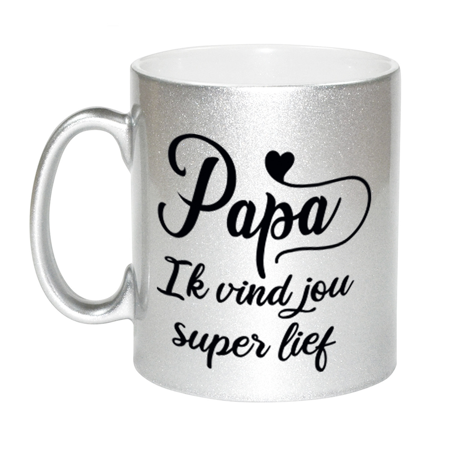 Papa ik vind jou super lief cadeau mok / beker zilver 300 ml - Cadeau mokken -
