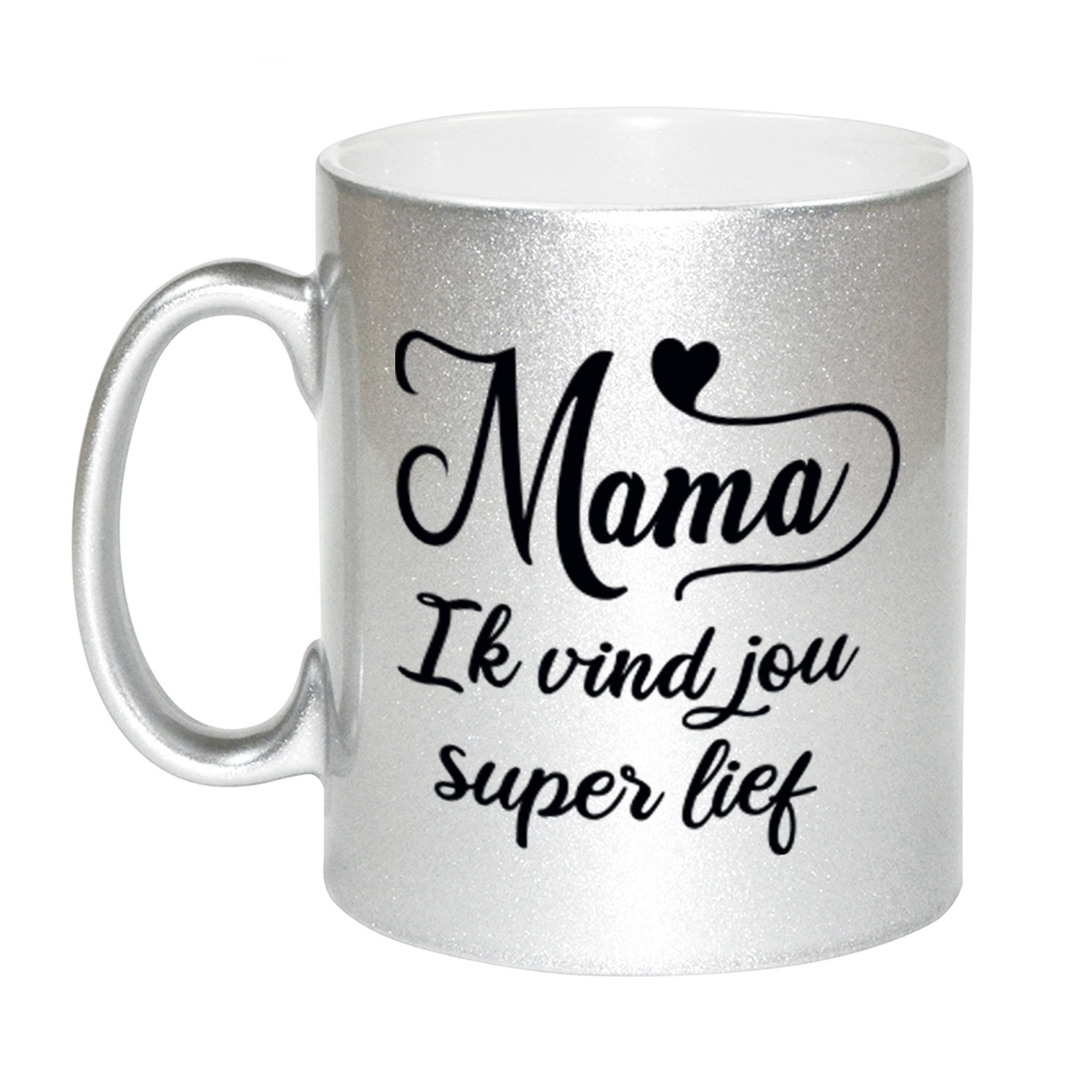 Mama ik vind jou super lief cadeau mok / beker zilver 300 ml - Cadeau mokken -