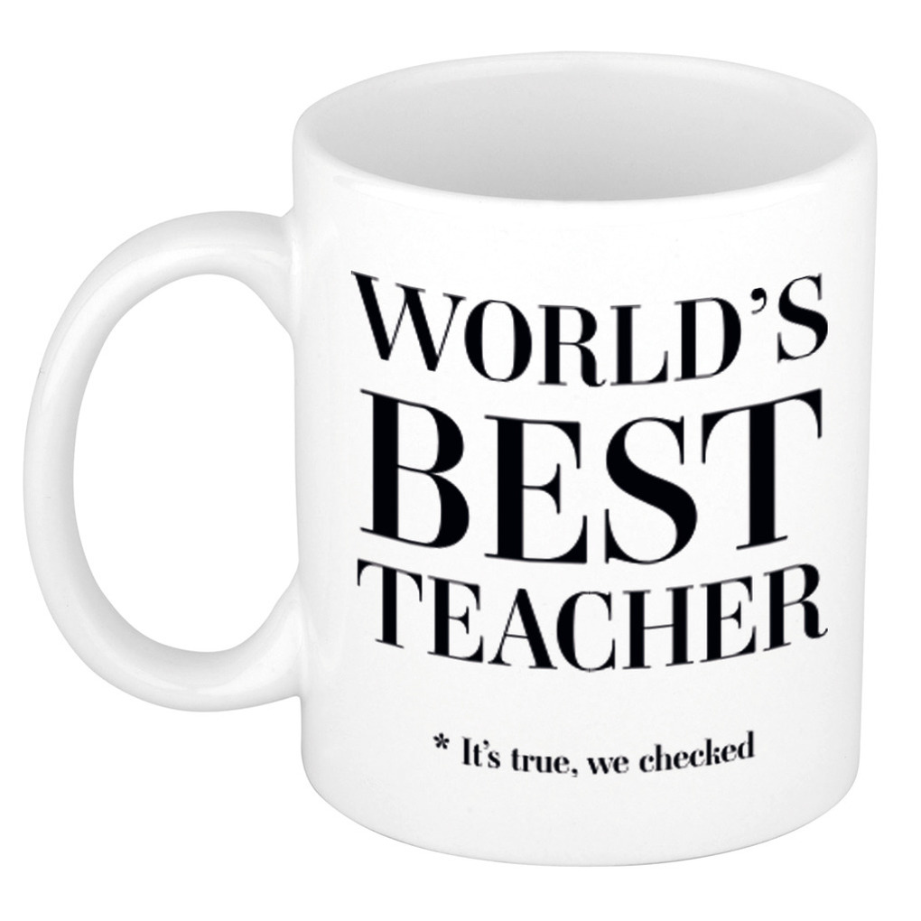 Worlds best teacher cadeau koffiemok / theebeker wit 330 ml - Cadeau mokken -