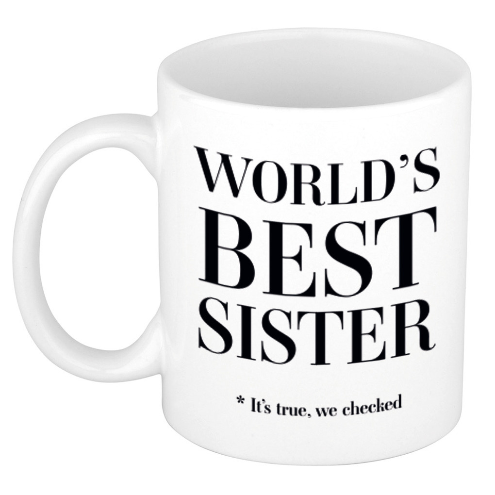 Worlds best sister cadeau koffiemok / theebeker wit 330 ml - Cadeau mokken -