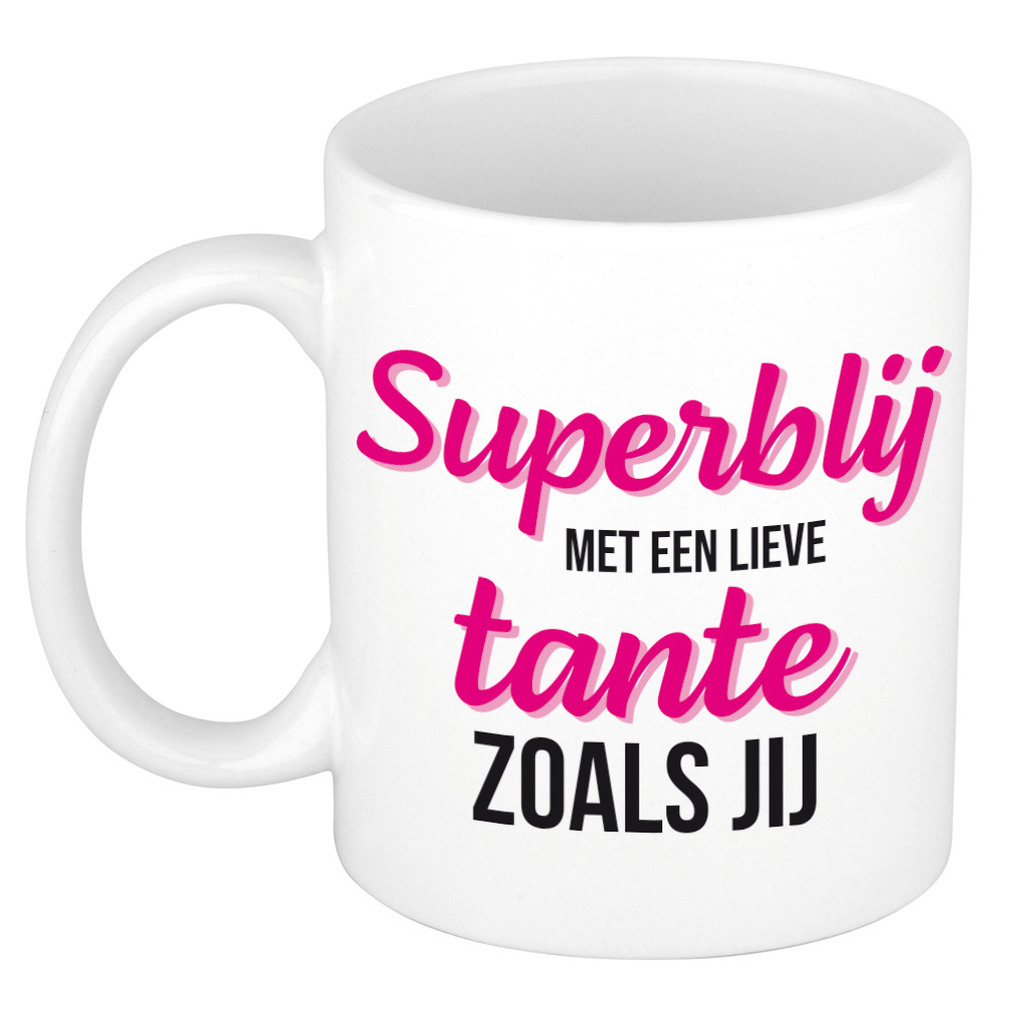 Super blij met een lieve tante zoals jij cadeau mok / beker wit 300 ml - Cadeau mokken -