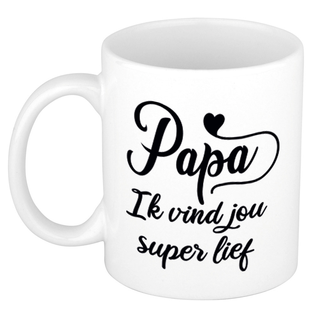 Papa ik vind jou super lief cadeau mok / beker wit 300 ml - Cadeau mokken -