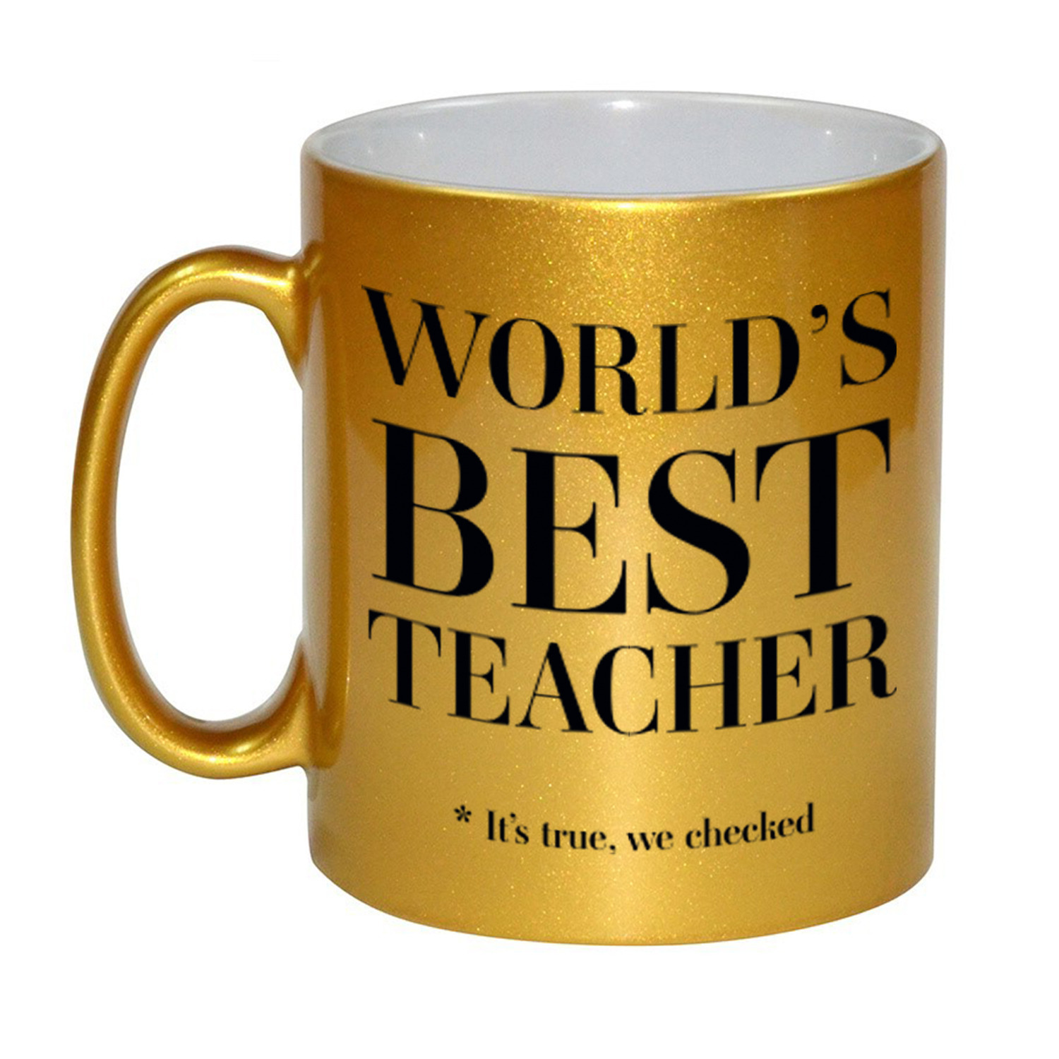 Gouden Worlds best teacher cadeau koffiemok / theebeker 330 ml - Cadeau mokken -