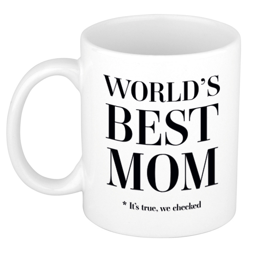 Worlds best mom cadeau koffiemok / theebeker wit 330 ml - Cadeau mokken / Moederdag -