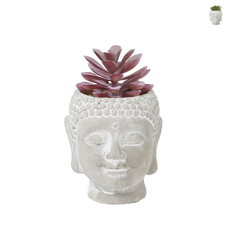 Kunstplant in boeddha hoofd - diverse varianten - 8,5x8x13 cm