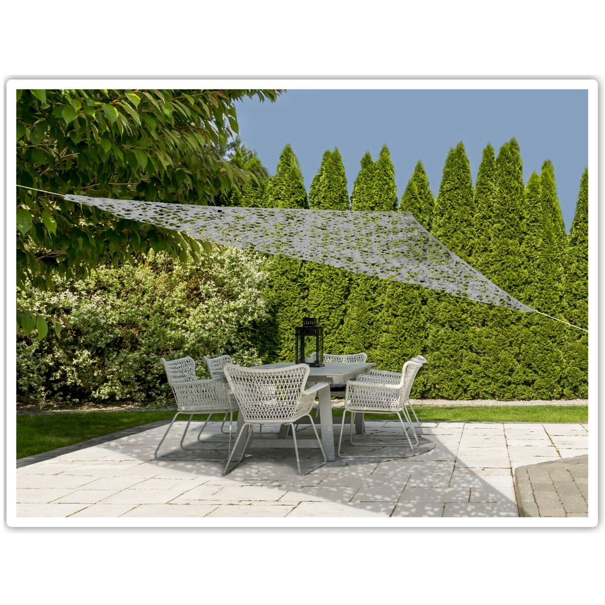 Schaduwdoek/zonnescherm driehoek camouflage grijs 3.6 x 3.6 x 3.6 meter -