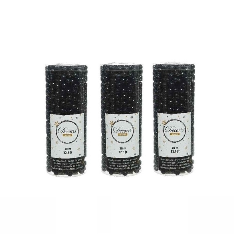 3x stuks zwarte kralenslingers kerstslingers 10 meter -