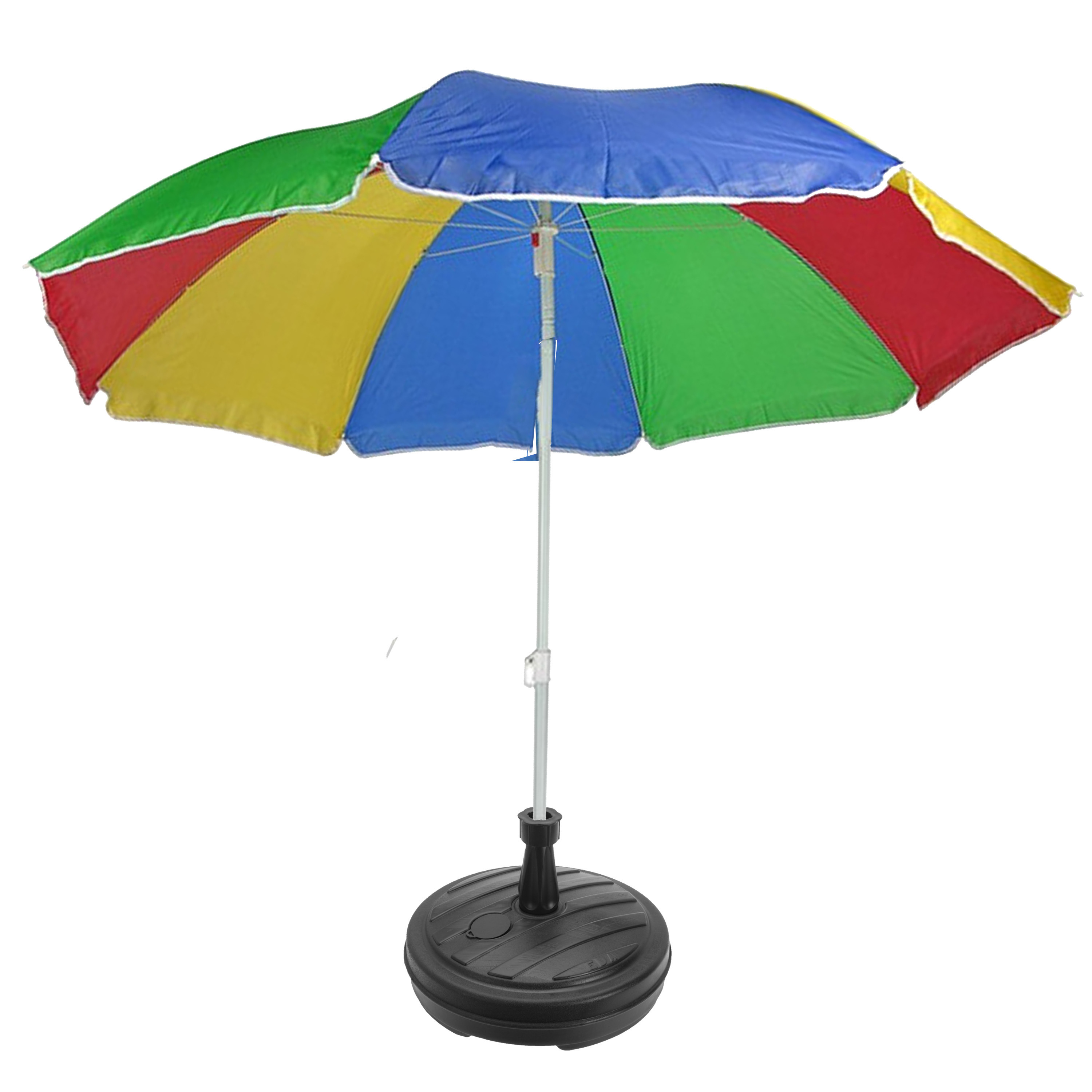 Regenboog gekleurde tuin/strand parasol 180 cm met antraciet voet van 42 cm -