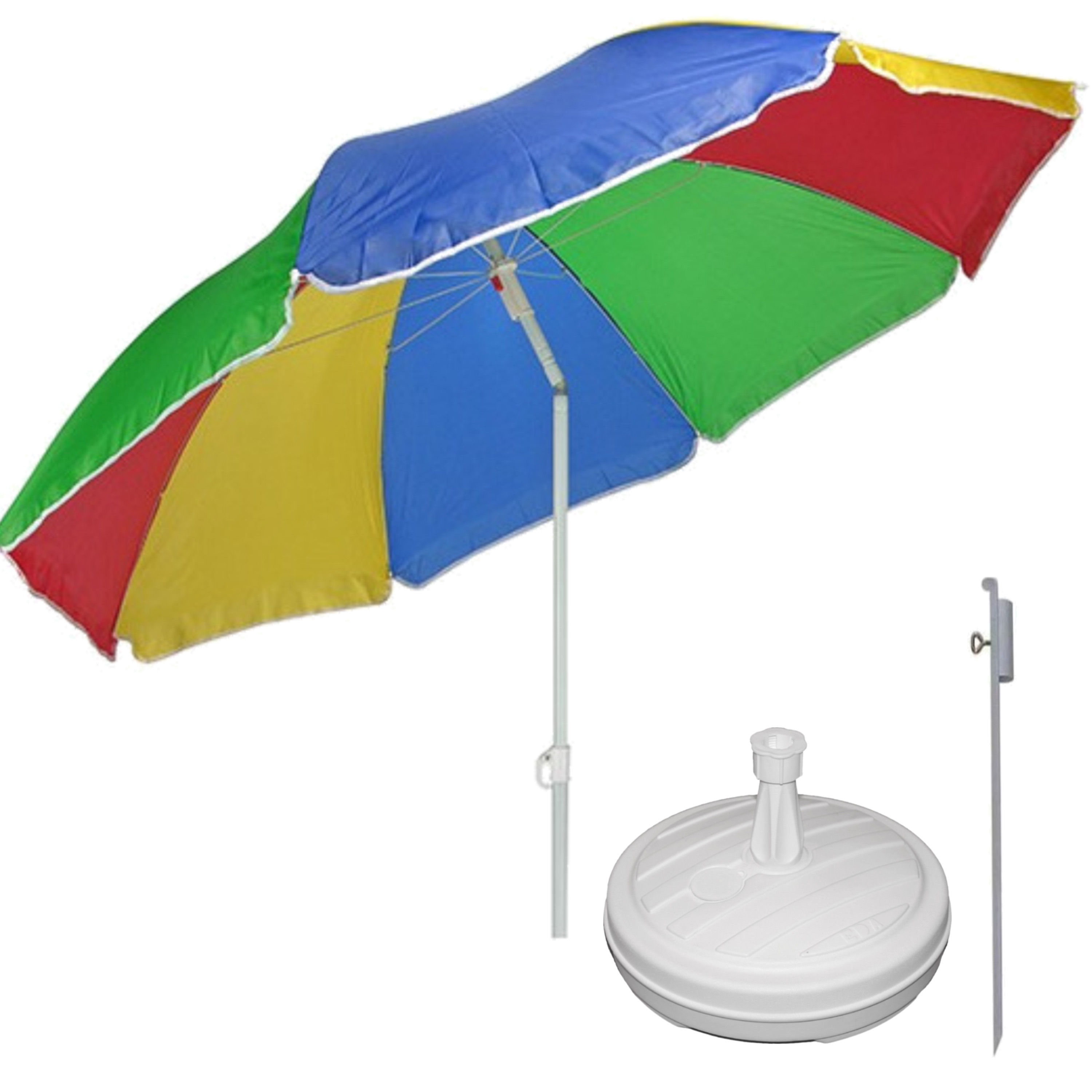 Regenboog gekleurde tuin/strand parasol 180 cm met grondharing van 50 cm -