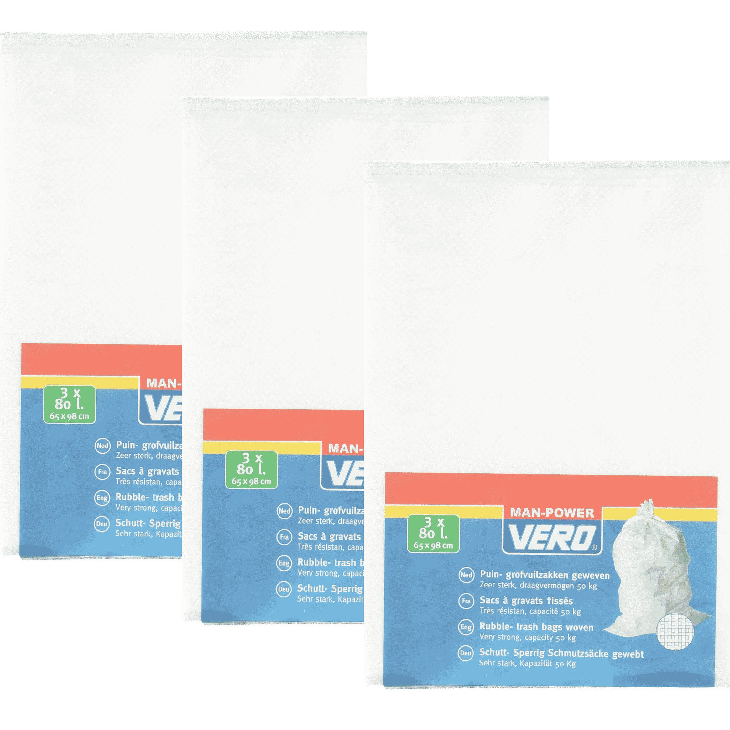 15x Puin/grofvuil afvalzakken 65 x 98 cm 80 liter geweven wit -