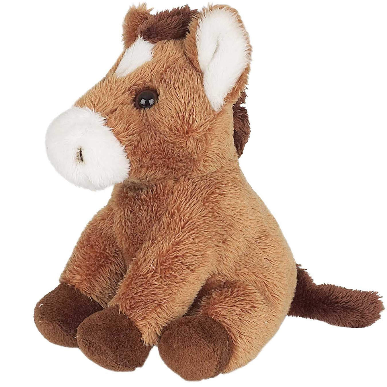 Pluche knuffel dier Paardje - 15 cm - lichtbruin - Paarden knuffels - boerderij dieren -