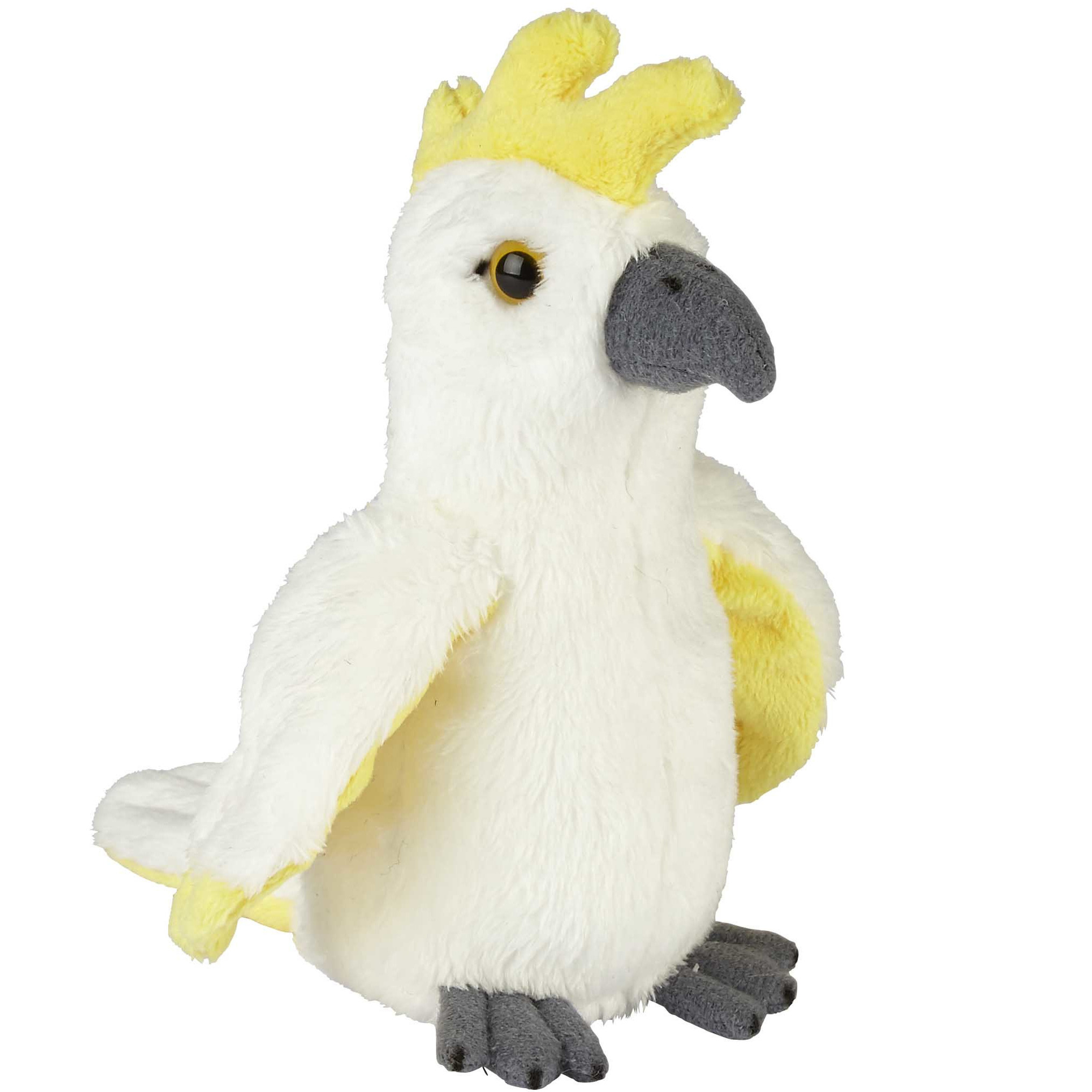 Ravensden pluche knuffel dieren Kaketoe vogel - wit - 15 cm - Tropische vogels -