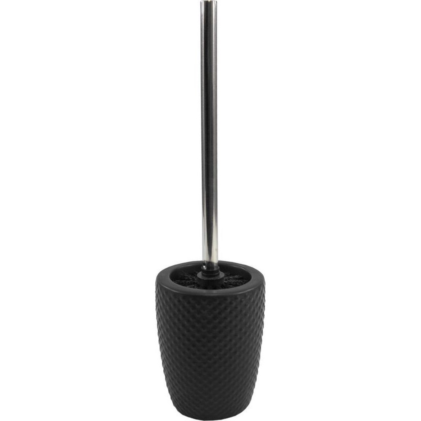 Wc/toiletborstel RVS 40 cm met keramiek toiletborstelhouder zwart -