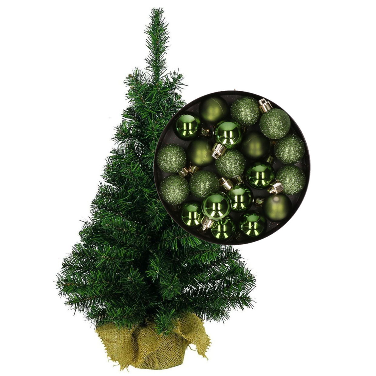 Mini kerstboom/kunst kerstboom H35 cm inclusief kerstballen groen -