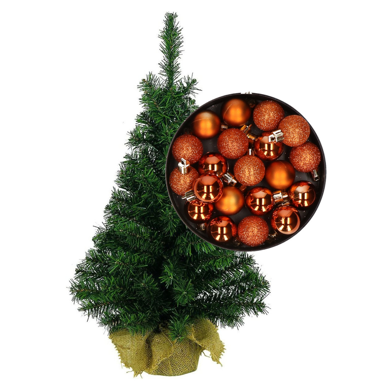 Mini kerstboom/kunst kerstboom H45 cm inclusief kerstballen oranje -