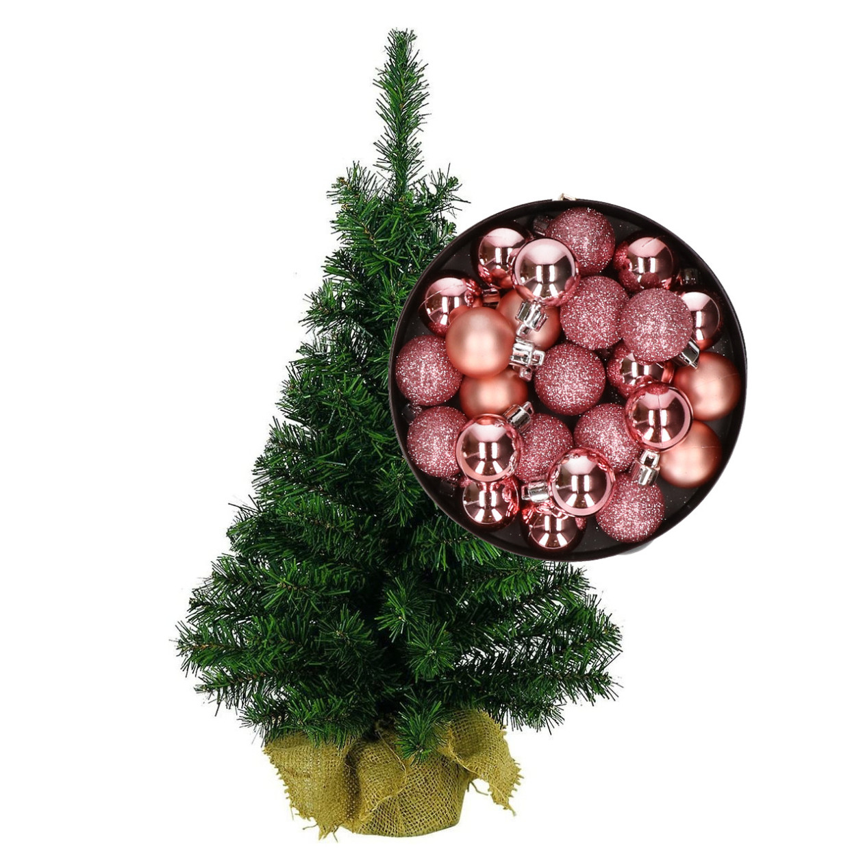 Mini kerstboom/kunst kerstboom H75 cm inclusief kerstballen roze -