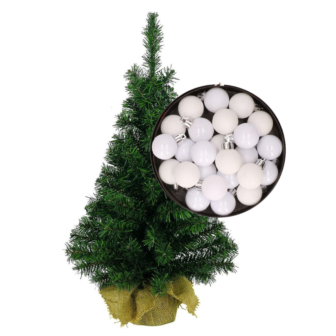 Mini kerstboom/kunst kerstboom H35 cm inclusief kerstballen wit -