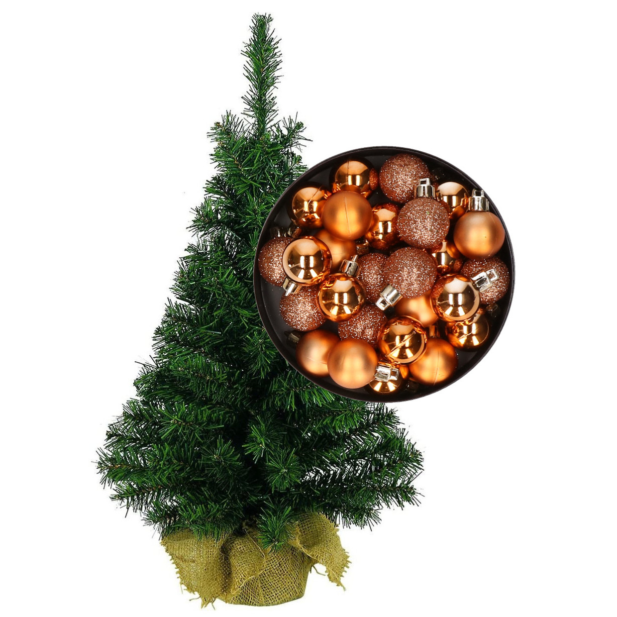 Mini kerstboom/kunst kerstboom H35 cm inclusief kerstballen koper -