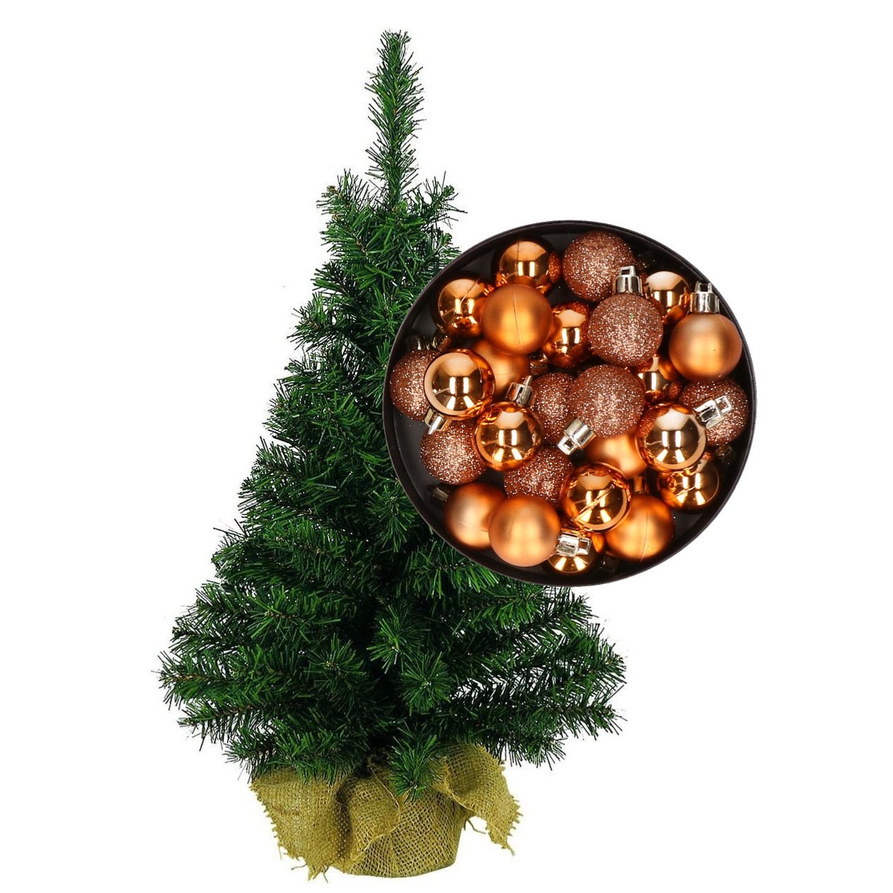 Mini kerstboom/kunst kerstboom H45 cm inclusief kerstballen koper -