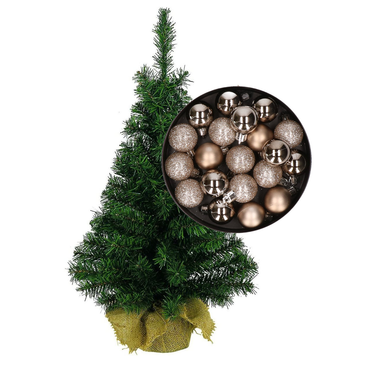 Mini kerstboom/kunst kerstboom H45 cm inclusief kerstballen champagne -