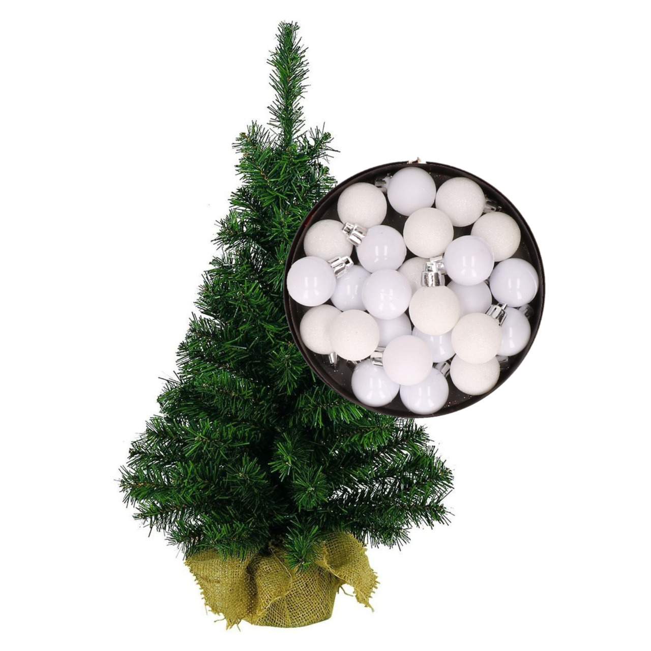 Mini kerstboom/kunst kerstboom H75 cm inclusief kerstballen wit -