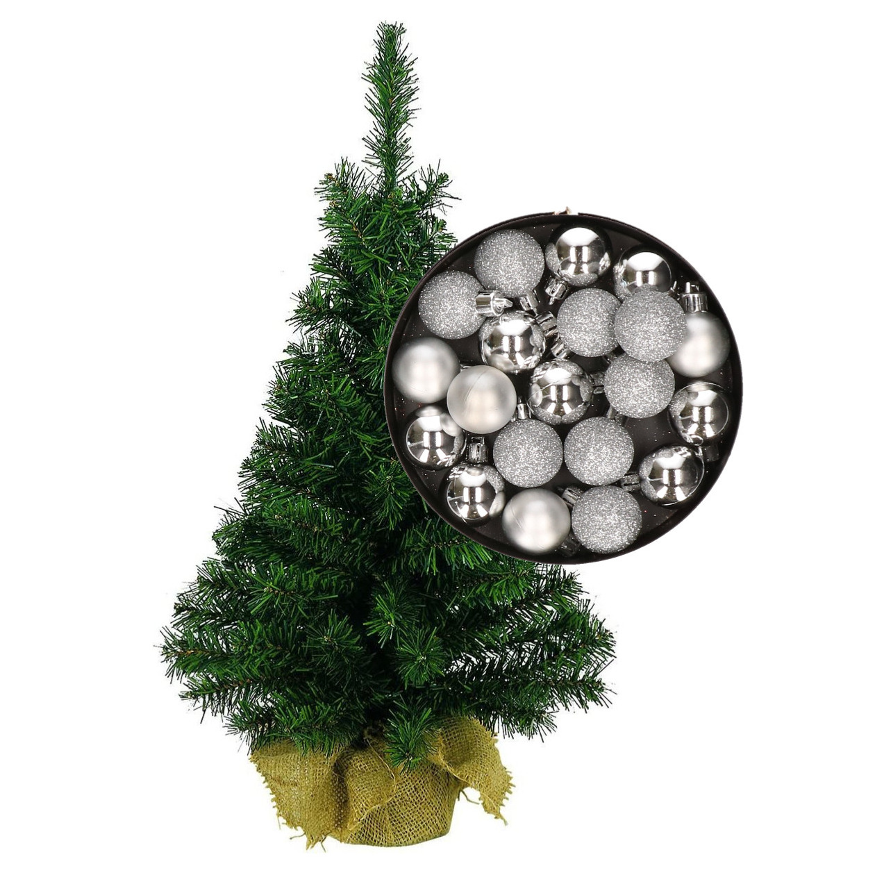 Mini kerstboom/kunst kerstboom H75 cm inclusief kerstballen zilver -