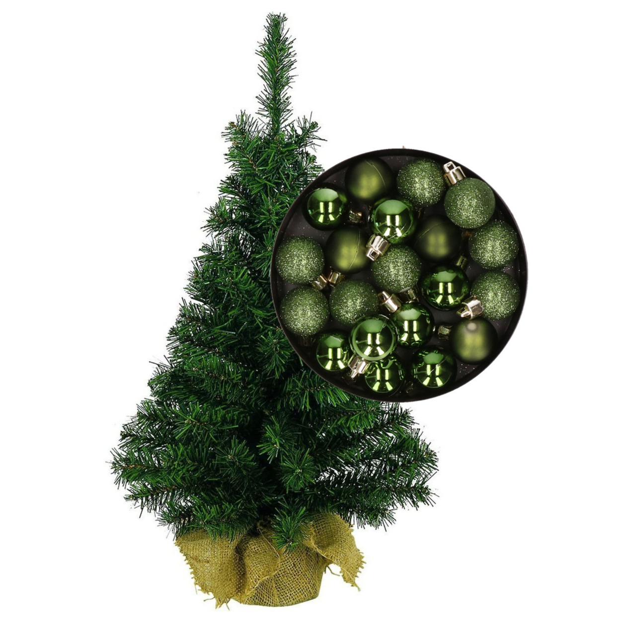 Mini kerstboom/kunst kerstboom H75 cm inclusief kerstballen groen -