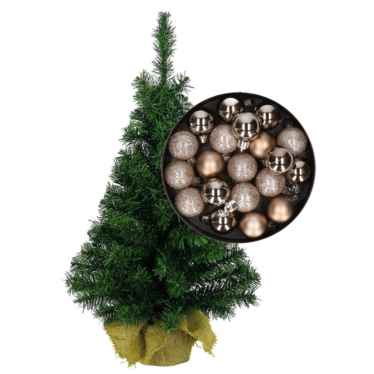 Mini kerstboom/kunst kerstboom H75 cm inclusief kerstballen champagne -