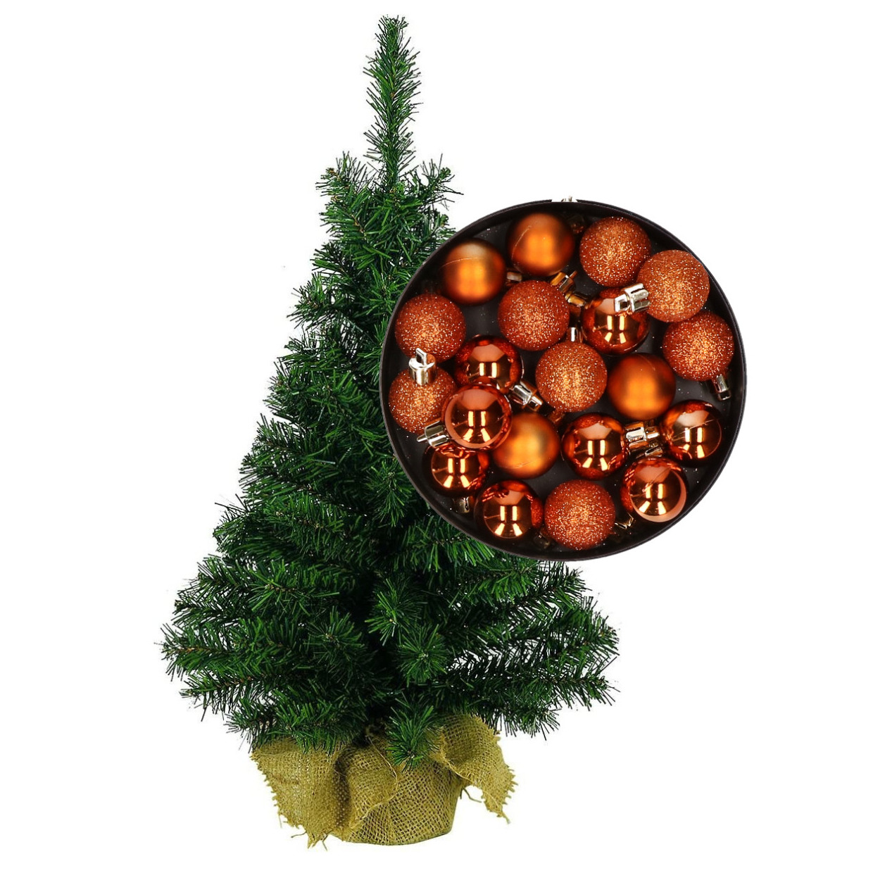 Mini kerstboom/kunst kerstboom H35 cm inclusief kerstballen oranje -