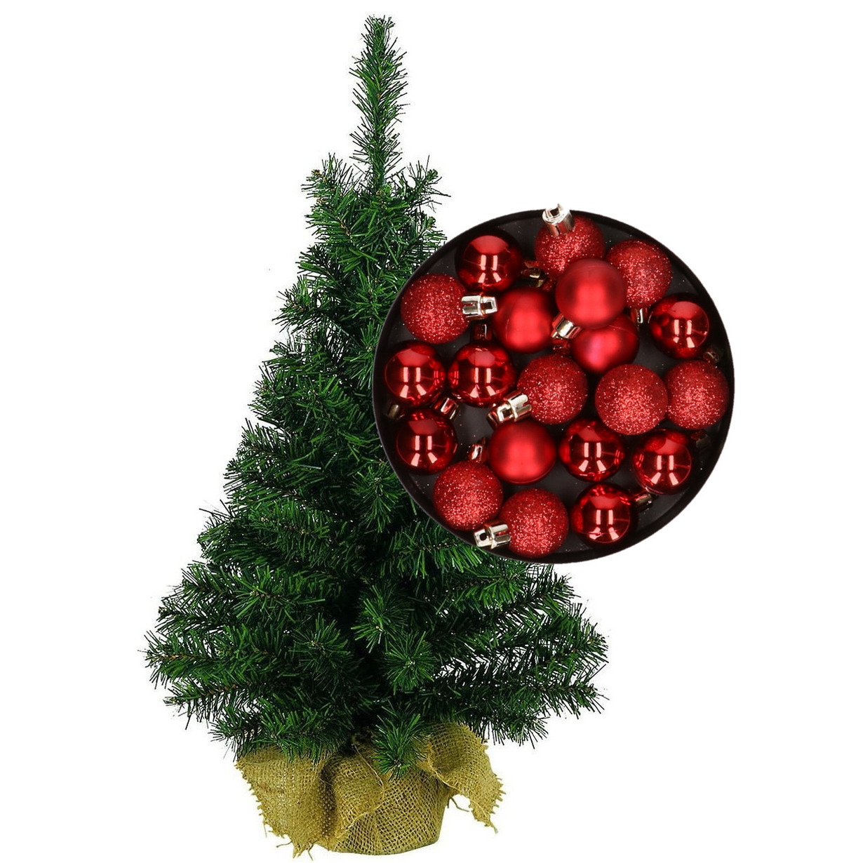 Mini kerstboom/kunst kerstboom H45 cm inclusief kerstballen rood -