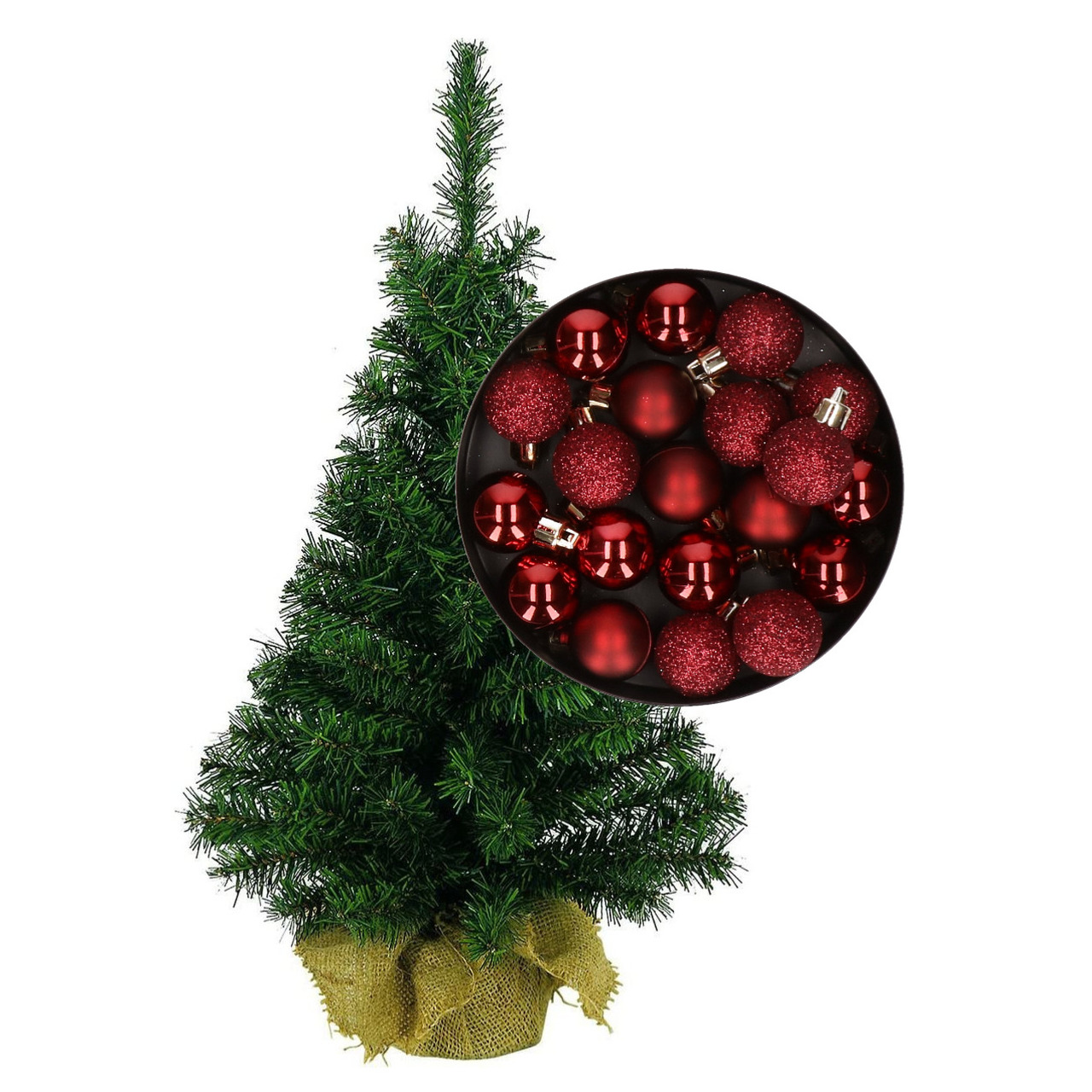 Mini kerstboom/kunst kerstboom H45 cm inclusief kerstballen donkerrood -