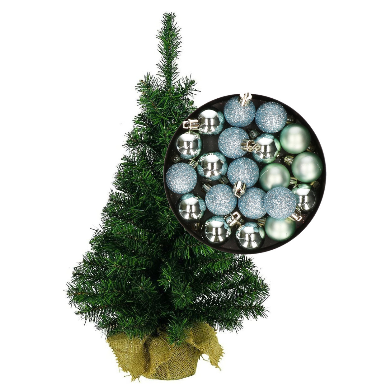 Mini kerstboom/kunst kerstboom H45 cm inclusief kerstballen mintgroen -